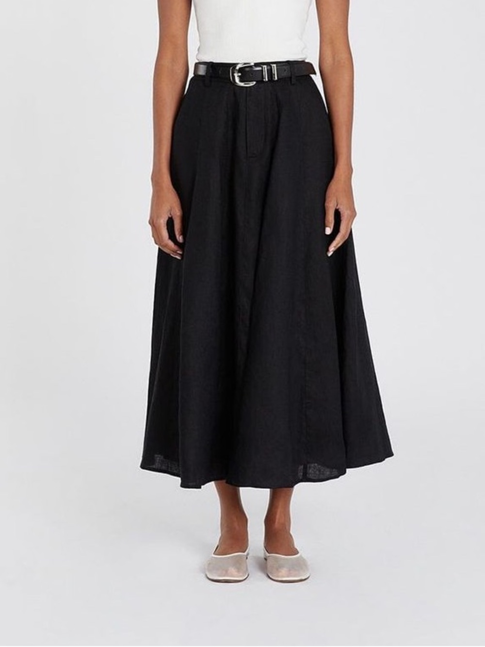 Dissh Black Linen Pockets High Waist Midi Skirt  Sz 8